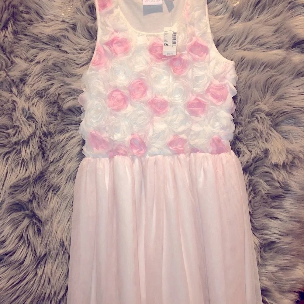 Children’s Place Rose Pink Floral Embellished Special Occasion Dress Sz 16 NWT